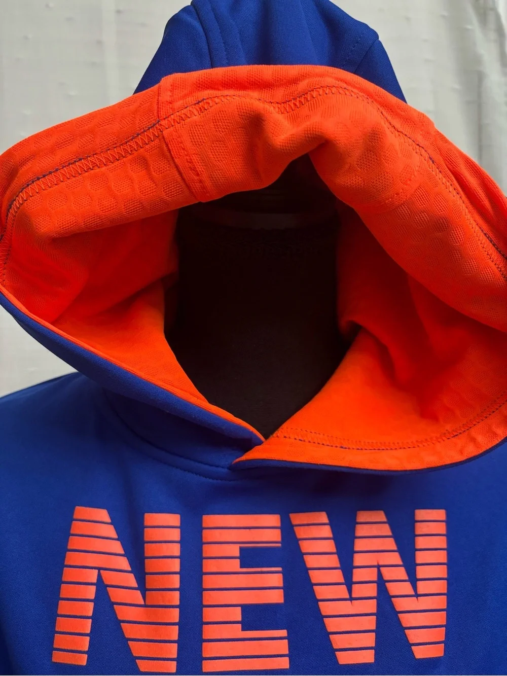 New Balance Youth Royal Blue Crewneck Hoodie with Orange Logo